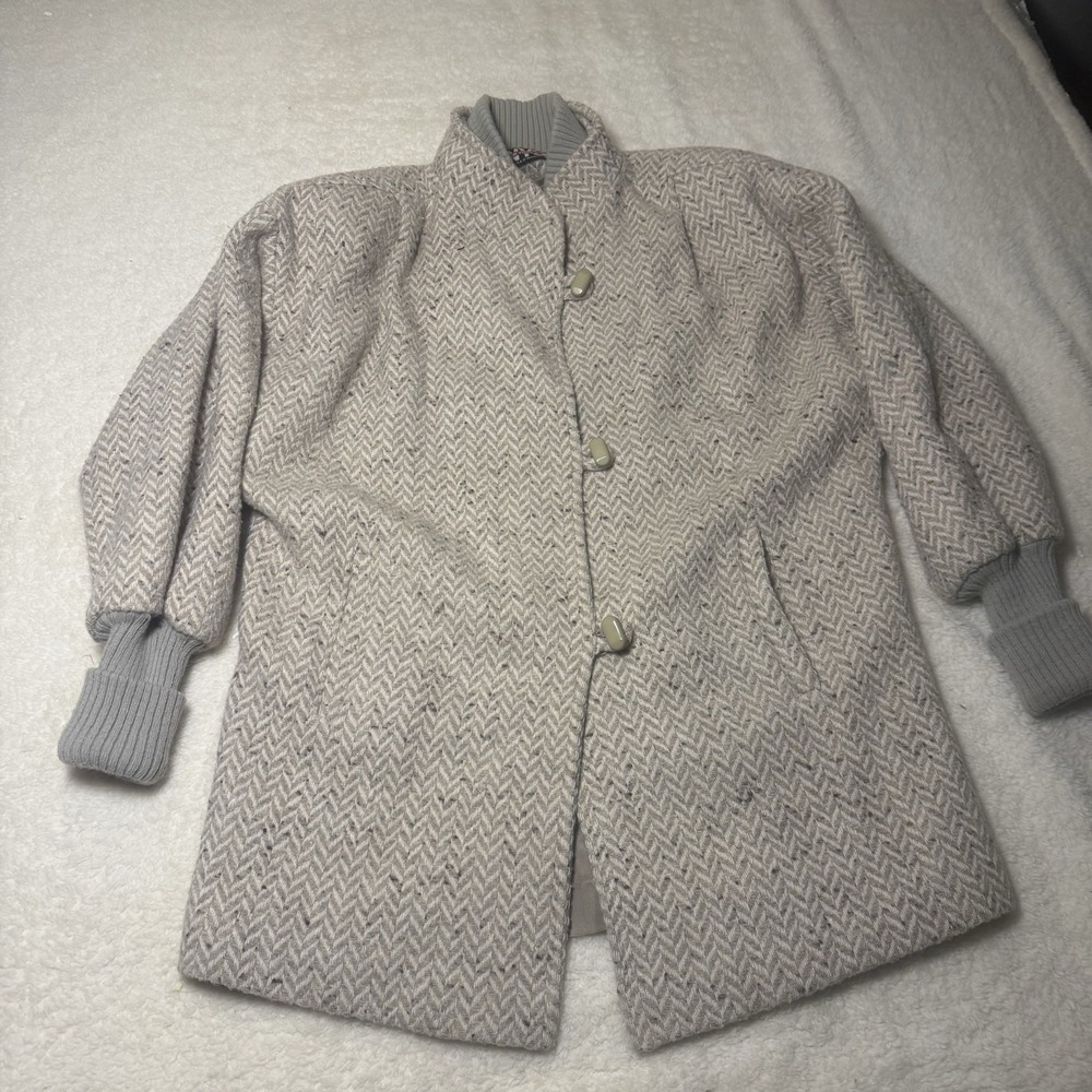 Vintage 1980s New York Girl Wool Blend Herringbone Cocoon Coat Size 6 US